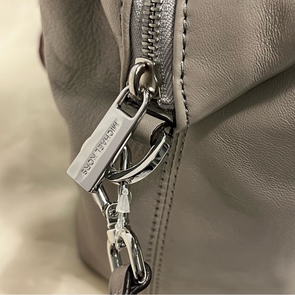 NWT MICHAEL Michael Kors Blaine Leather Satchel in Pearl grey Minimalist purs - Picture 6 of 15